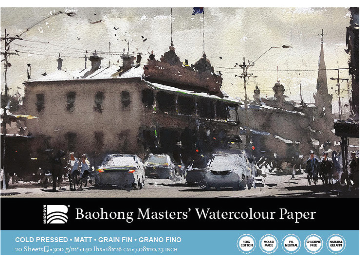 BAOHONG AQUARELLPAPIER 18X26CM 300GR MATT 20BLATT 1