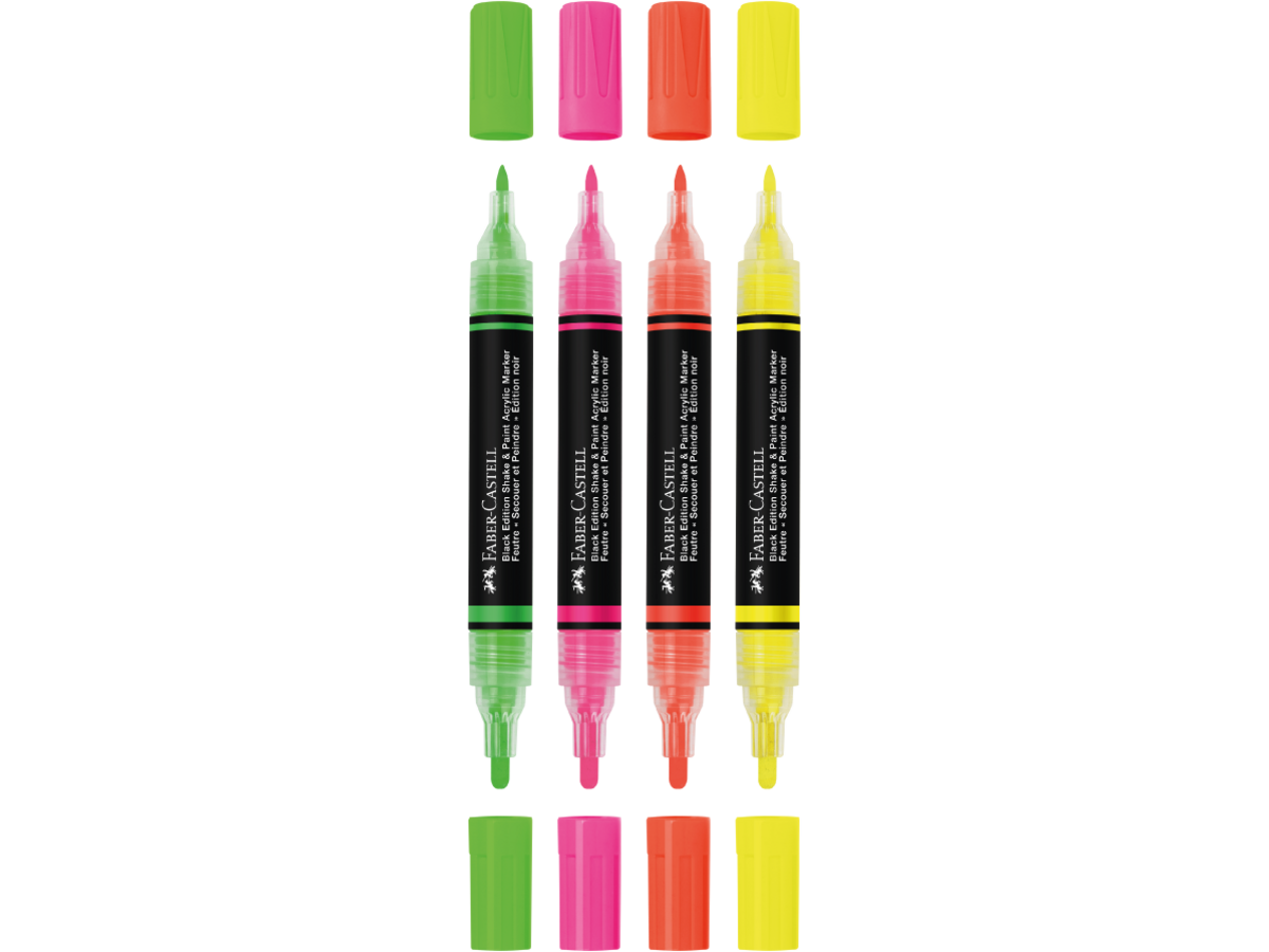 FABER-CASTELL SHAKE & PAINT BLACK EDITION ACRYLIC MARKERSET NEON 4X 1