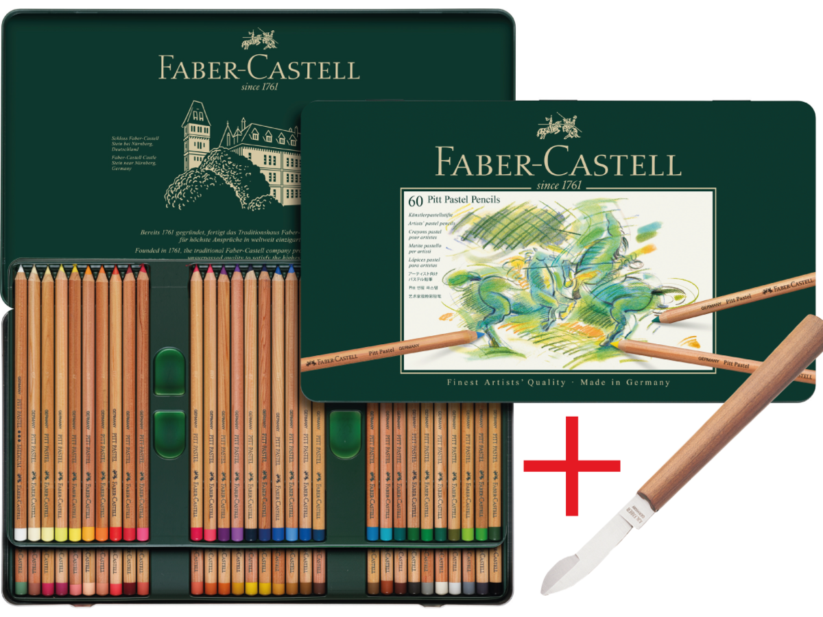 FABER-CASTELL PITT PASTELLSTIFTE SET 60X + GRATIS MESSER 1