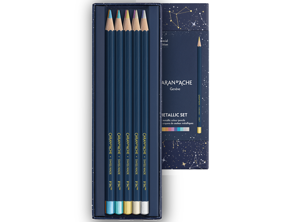 CARAN D'ACHE COSMIC BLAU METALLIC BUNTSTIFTE SET 10X 1