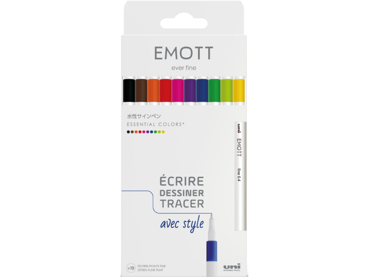 UNI-BALL EMOTT FINELINERSET ESSENTIAL COLORS 10X 1