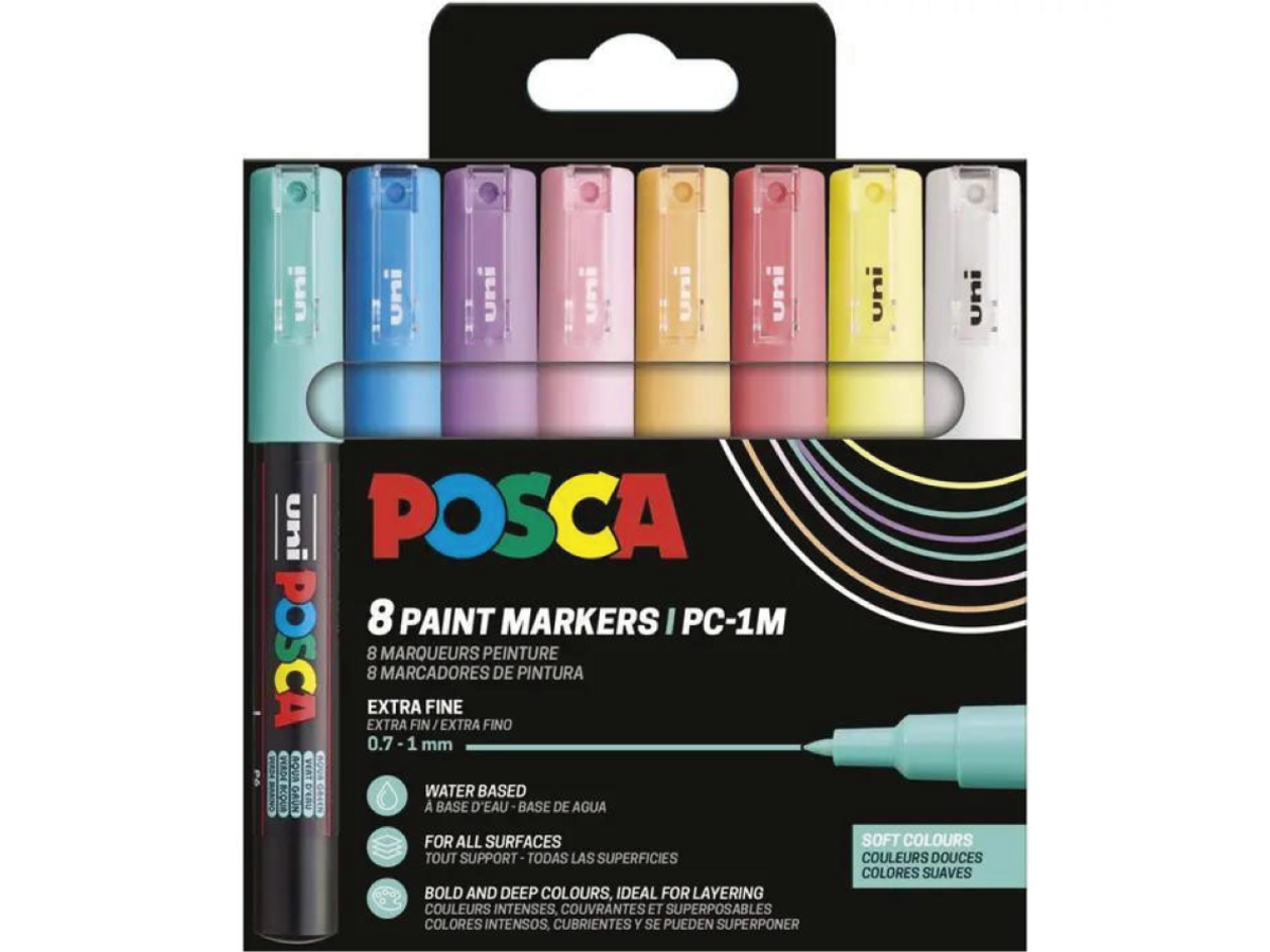 UNI POSCA MARKER SET SOFT COLOURS PC1MC  8X 1