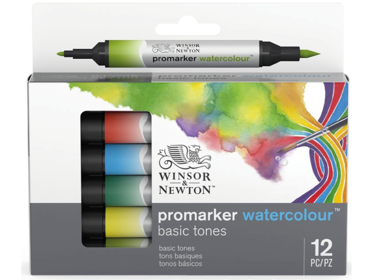 WINSOR & NEWTON PROMARKER WATERCOLOUR SET BASIC TONES 12X 1