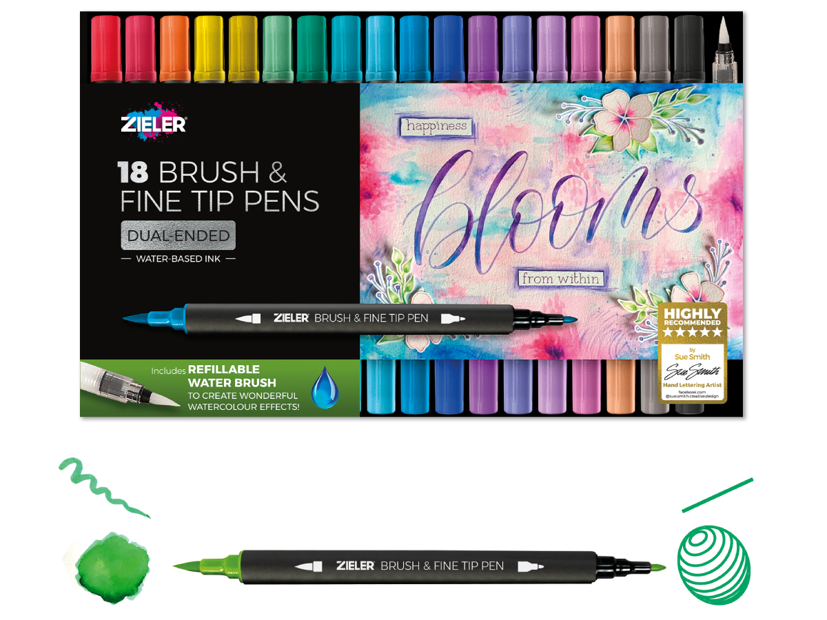 ZIELER BRUSH & FINE TIP PENS SET 18X 1