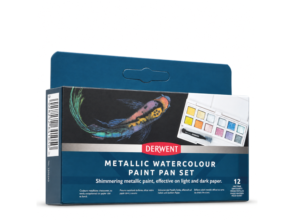DERWENT METALLIC AQUARELL REISE-SET 1 12 NÄPFCHEN + WASSERTANKPINSEL 1