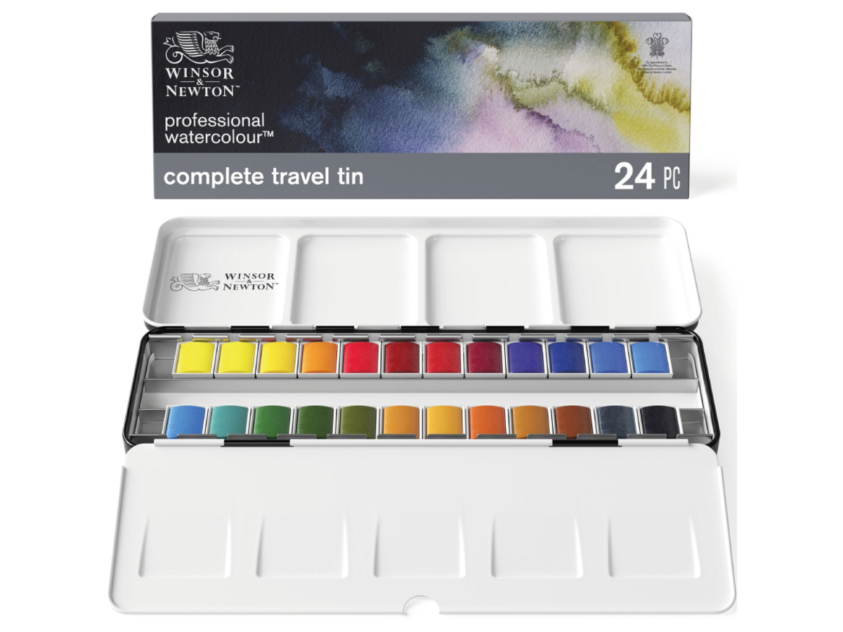 WINSOR & NEWTON AQUARELLFARBEN SET COMPLETE TRAVEL TIN 24X 1/2 NAPF 1