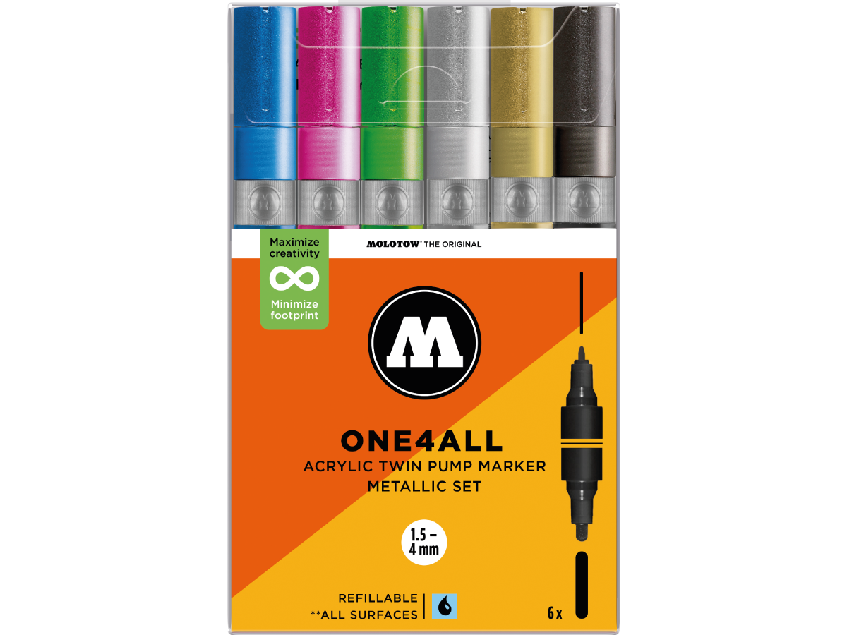 MOLOTOW ONE4ALL MARKERSET TWIN 1,5+4MM METALLIC 6X 1