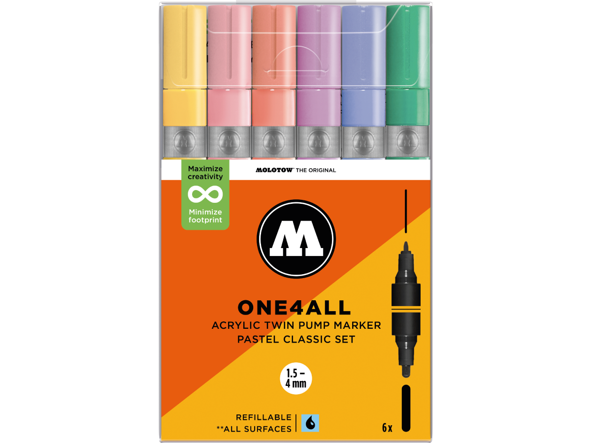 MOLOTOW ONE4ALL MARKERSET TWIN 1,5+4MM PASTEL CLASSIC 6X 1