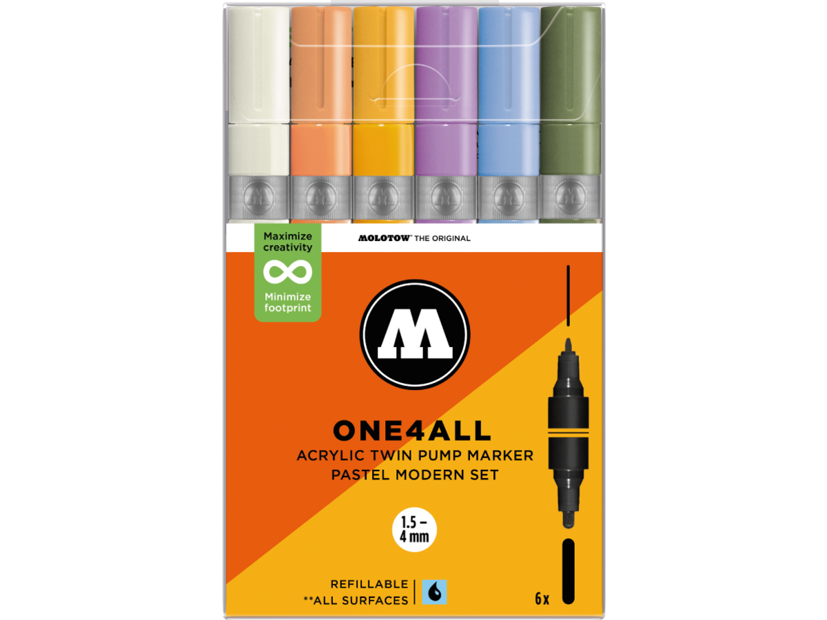 MOLOTOW ONE4ALL MARKERSET TWIN 1,5+4MM PASTEL MODERN 6X 1