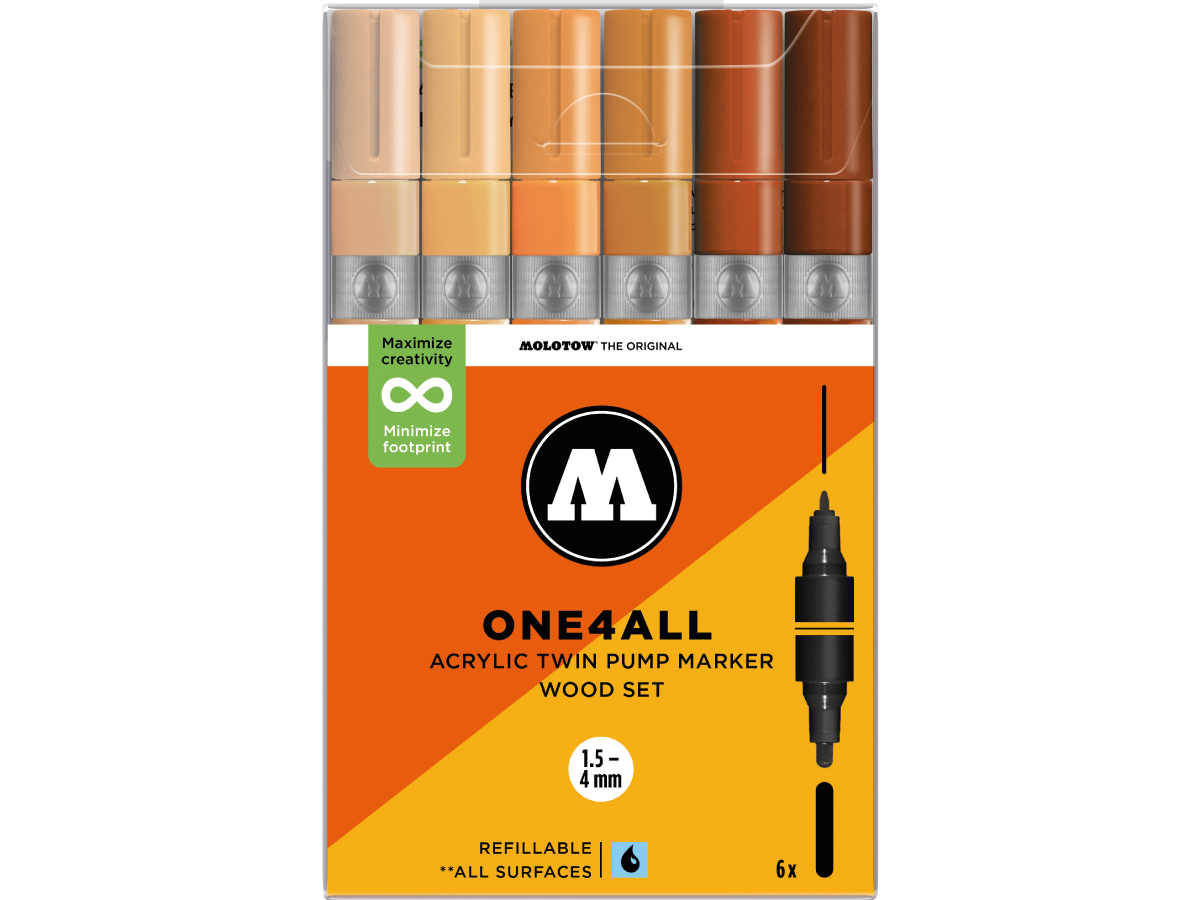 MOLOTOW ONE4ALL MARKERSET TWIN 1,5+4MM WOOD 6X 1