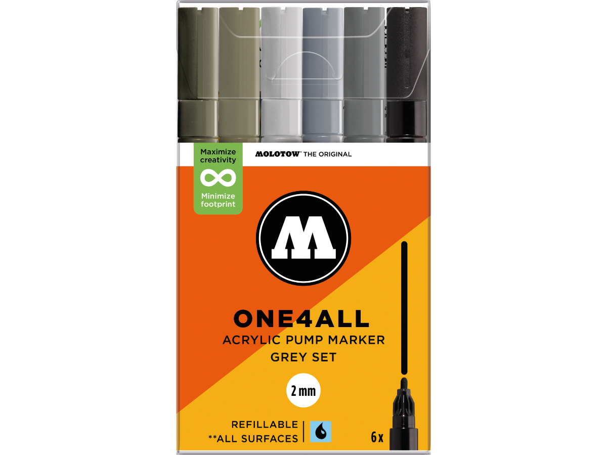 MOLOTOW ONE4ALL MARKERSET 127HS 2MM GREY 6X 1