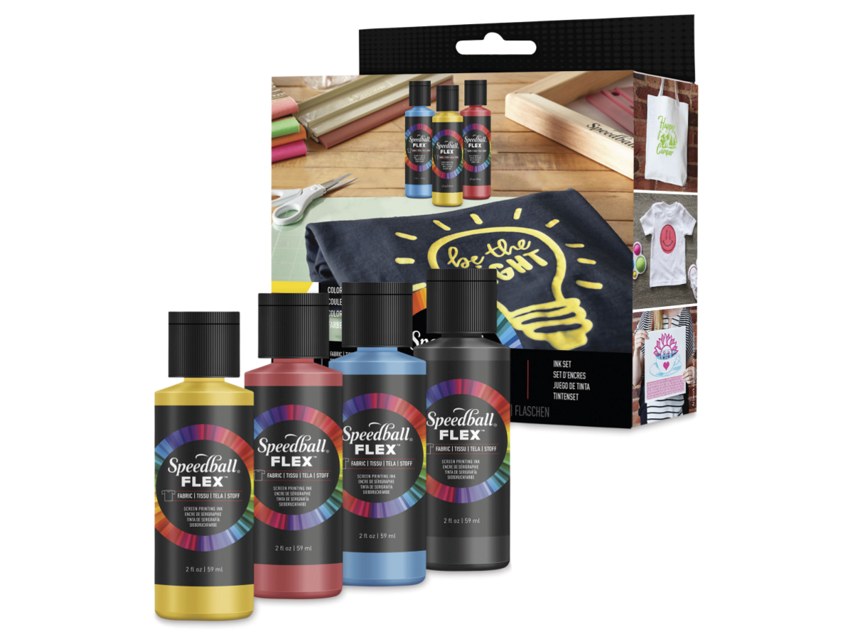 SPEEDBALL FLEX SCREEN PRINTING FABRIC INK SET 4X 1