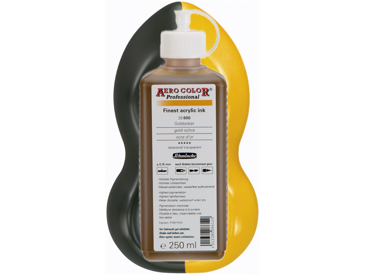 SCHMINCKE AERO COLOR ACRYLIC INK 250ML 600 GOLDOCKER 1