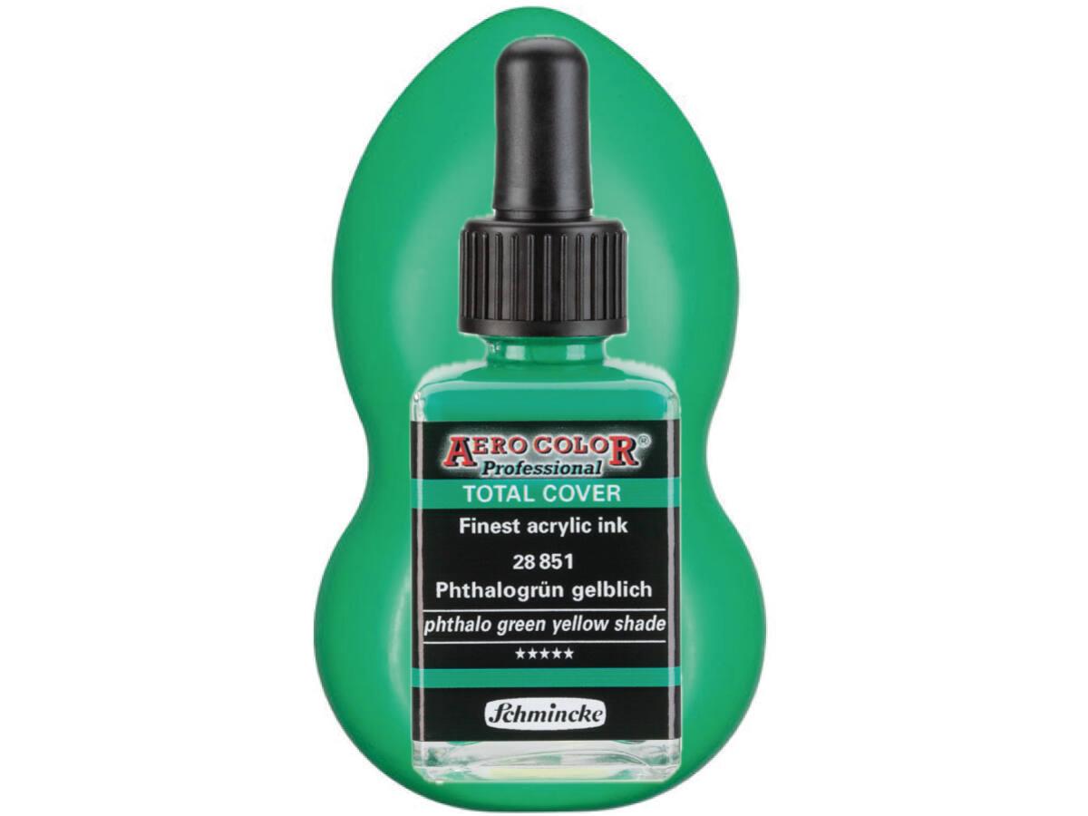SCHMINCKE AERO COLOR ACRYLIC INK TOTAL COVER 28ML 28851 PHTHALO GREEN YELLOW SHADE 1