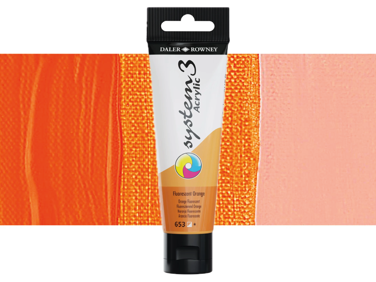 DALER ROWNEY SYSTEM 3 ACRYL 150ML 653 FLUORESCENT ORANGE 1