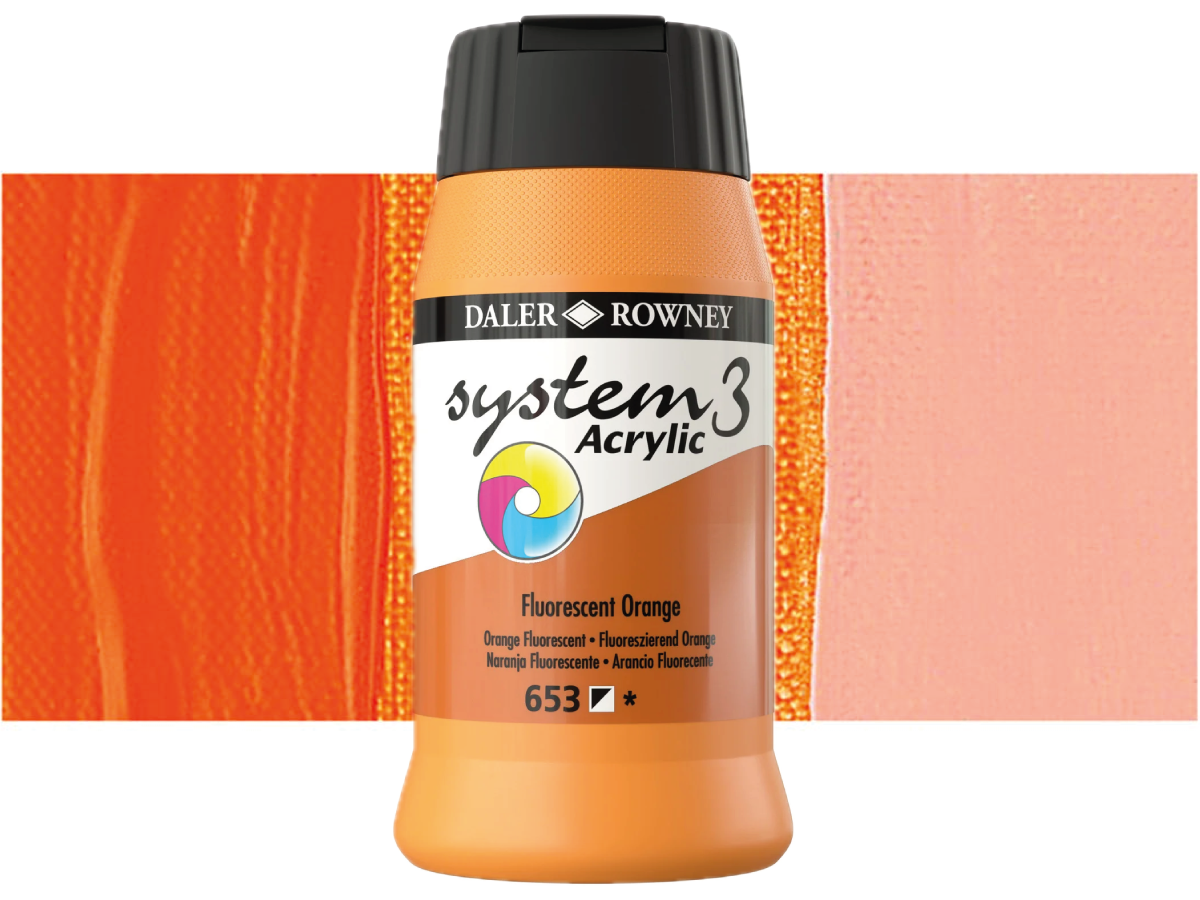 DALER ROWNEY SYSTEM 3 ACRYL 500ML 653 FLUORESCENT ORANGE 1