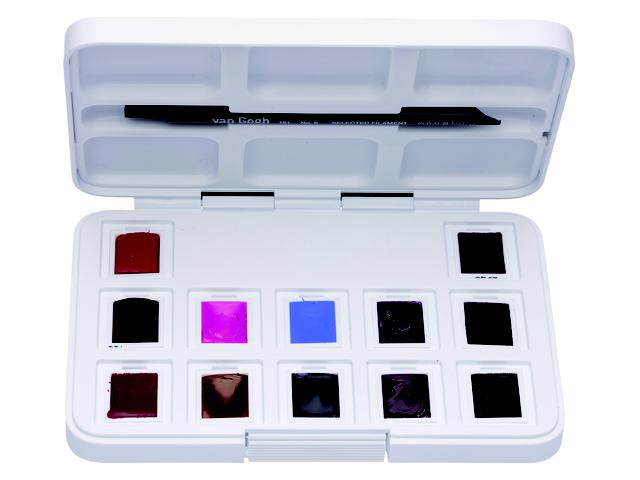 VAN GOGH AQUARELL SET PINK & VIOLETS AQUARELLKASTEN 12x 1/2 NÄPFCHEN + PINSEL 1