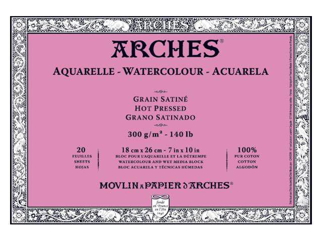 ARCHES AQUARELPAPIER 18X26CM 300G SATINÉ 20VEL 4-ZIJDIG GELIJMD 1