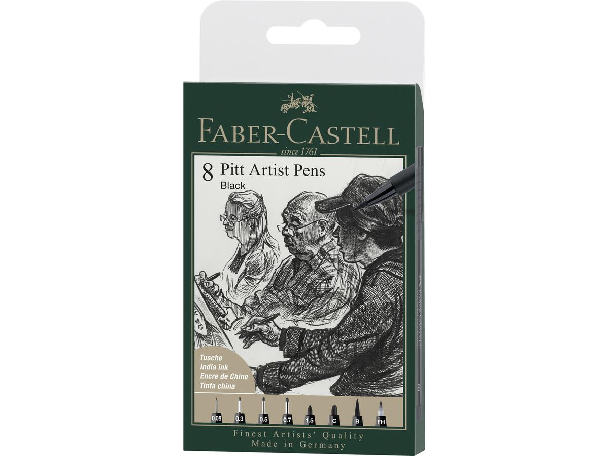 FABER-CASTELL PITT ARTIST PEN STIFTE SET  8 STÜCK BLACK 1
