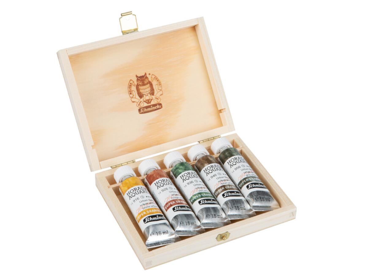 SCHMINCKE HORADAM AQUARELL SUPERGRANULATION URBAN SET 5X15ML HOLZKISTE 1