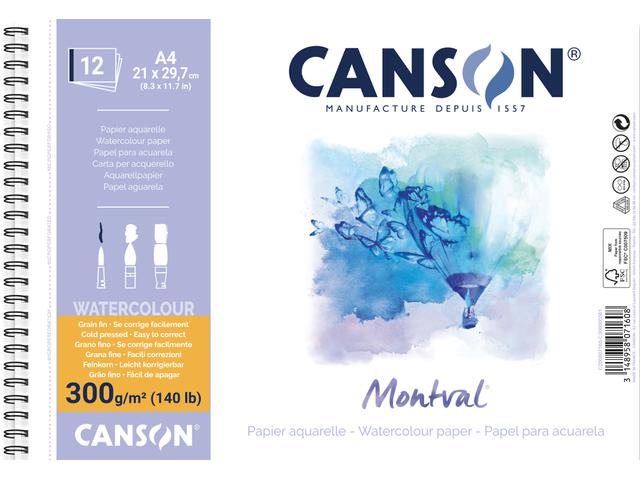 CANSON MONTVAL SPIRALBLOCK AQUARELLPAPIER 300G/M² 21x29,7 12 BLATT 1
