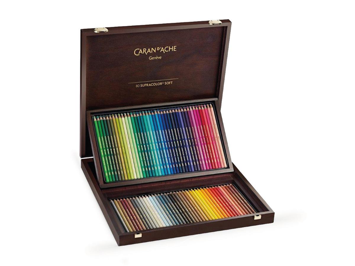 CARAN D'ACHE SUPRACOLOR SOFT STIFTE SET IN HOLZKISTE 80X 1