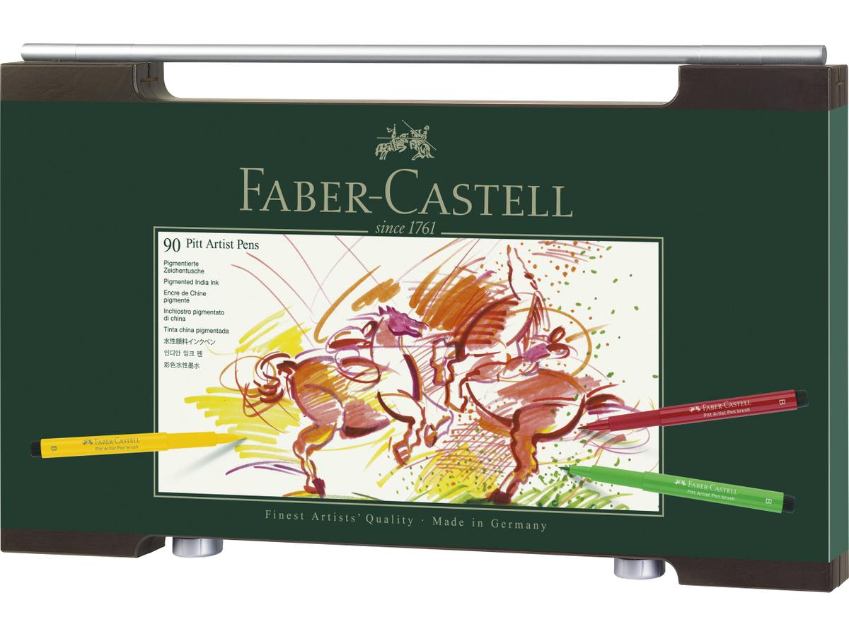 FABER-CASTELL PITT ARTIST PEN SET HOLZ KOFFER 90 STÜCK 2