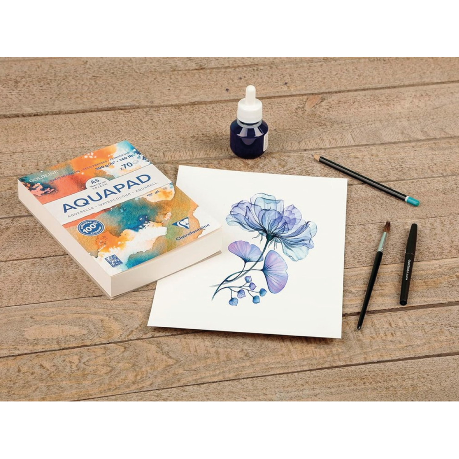 CLAIREFONTAINE GOLDLINE AQUAPAD AQUARELLBLOCK A5 300GRAM 25 BLATT SPIRALBINDUNG 4