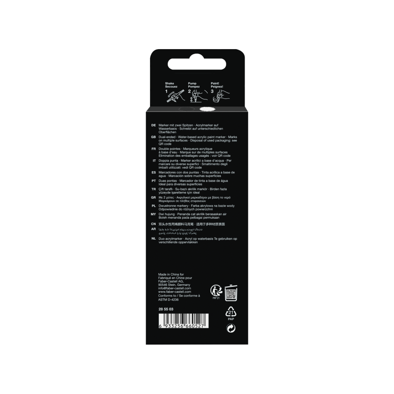 FABER-CASTELL SHAKE & PAINT BLACK EDITION ACRYLIC MARKERSET 2X 3