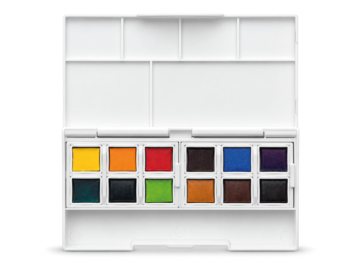 DERWENT INKTENSE AQUARELL REISE-SET 1 12 NÄPFCHEN + WASSERTANKPINSEL 2