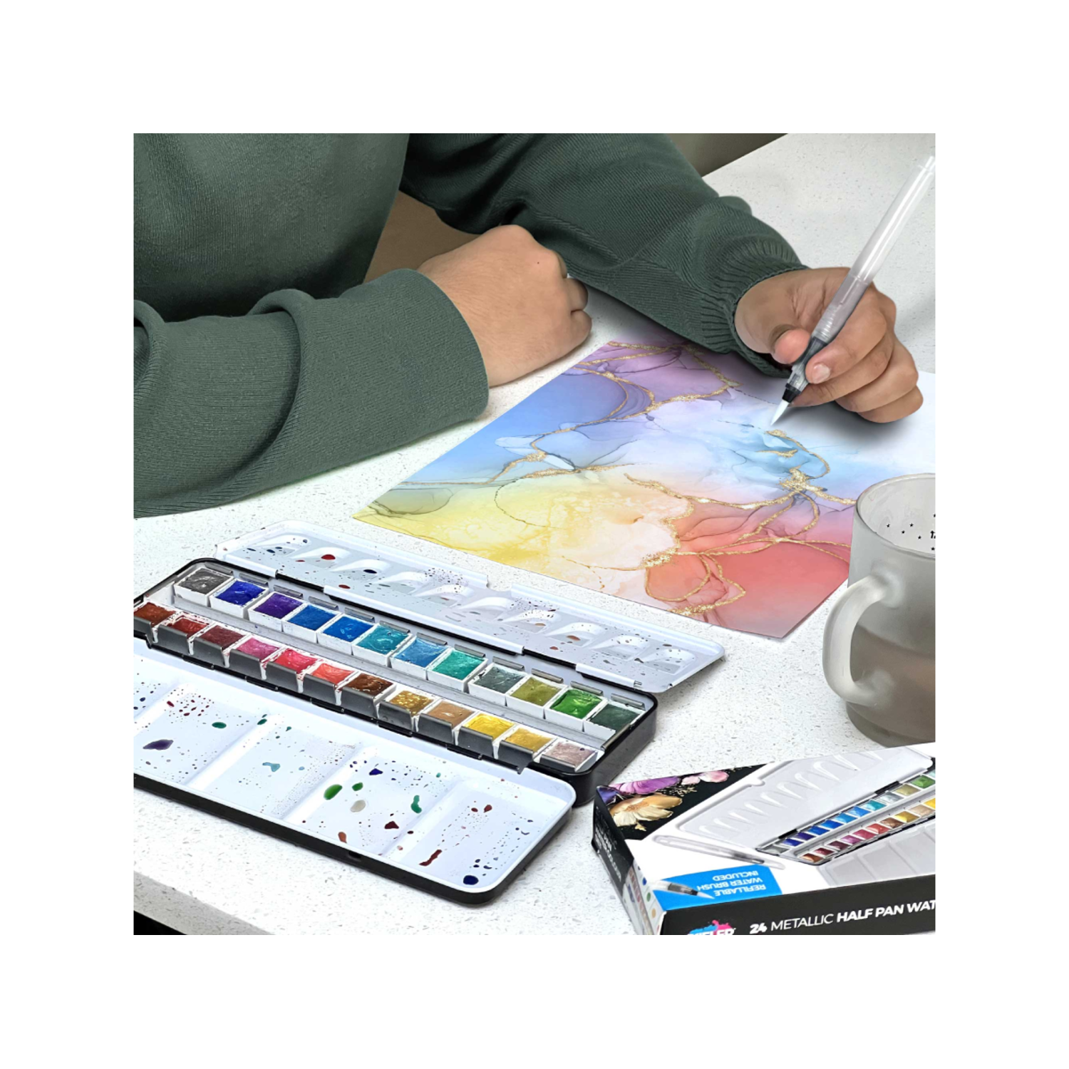 ZIELER AQUARELLSET METALLIC HALBNAPF 24X 5