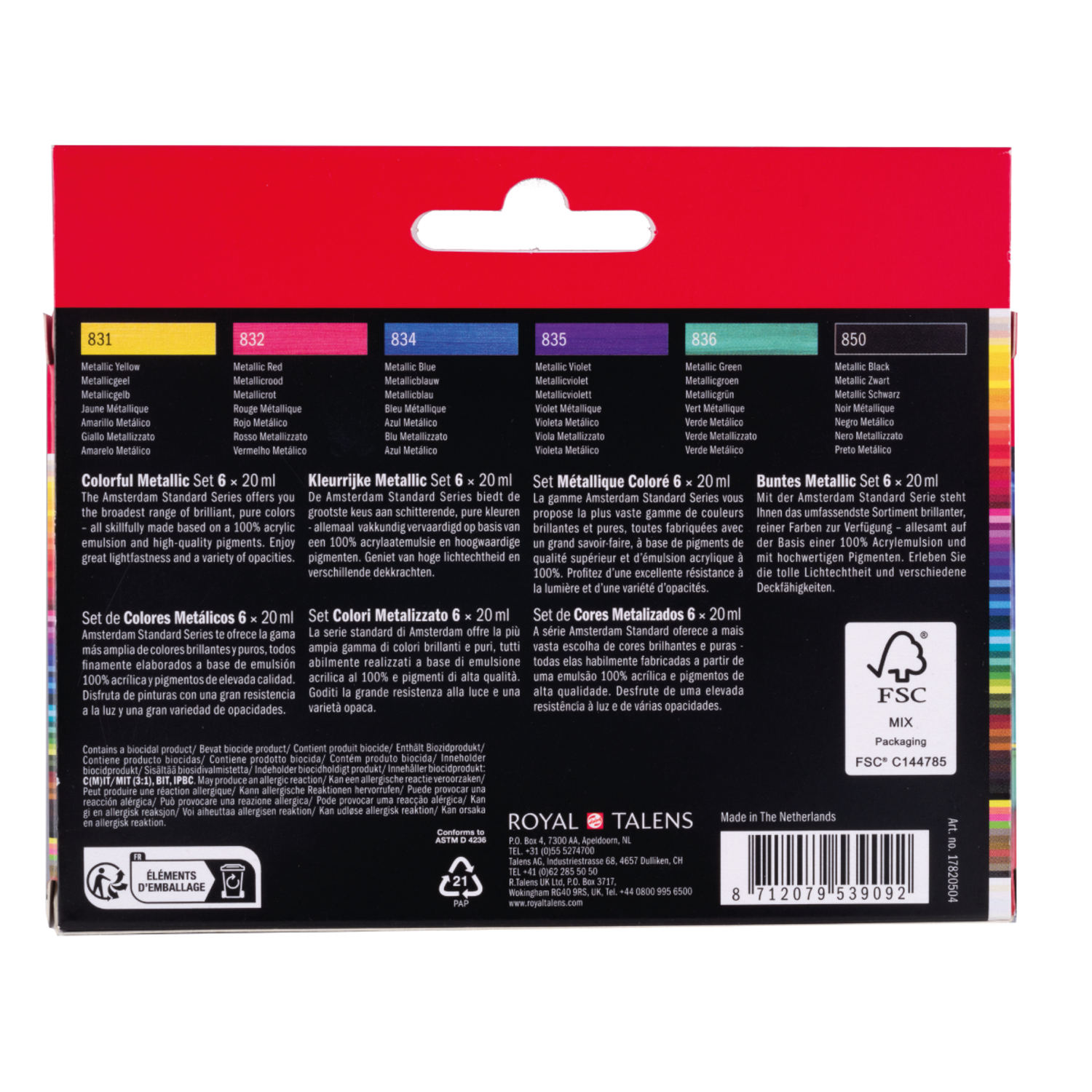 AMSTERDAM STANDARD SERIES ACRYLFARBEN SET 6 X 20ML METALLIC 4